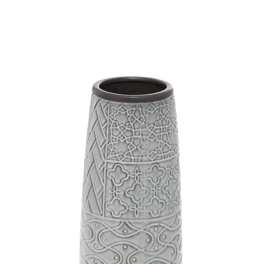 16" Gray Stoneware Eclectic Vase